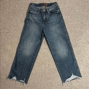 Judy Blue Dark Wash Distressed Cropped Jeans